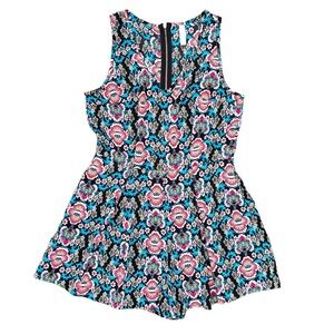 Xhilaration Floral Sleeveless Romper Blue And Pink Size Small